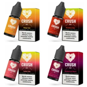 Liquid Crush Salt 10 ml 20 mg – smaki Mango Lime, Strawberry Kiwi, Lychee Lime i Blackcurrant Cherry