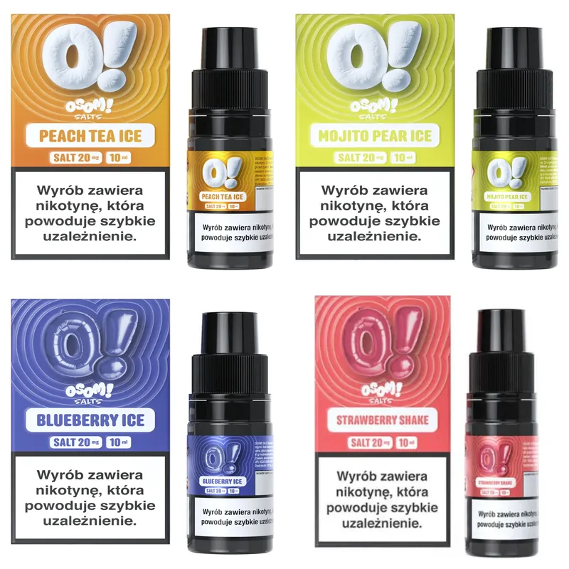Liquid OSOM! Salts 10 ml 20 mg – Peach Tea Ice, Mojito Pear Ice, Blueberry Ice, Strawberry Shake