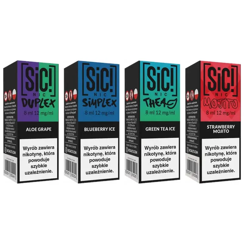 Liquid SIC! NIC 8 ml 12 mg – Aloe Grape, Blueberry Ice, Green Tea Ice, Strawberry Mojito
