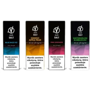 Liquid VBAR Salt 10 ml 20 mg – smaki Blue Razz Ice, Mango Apple Pear, Pink Lemonade i Watermelon Bubblegum